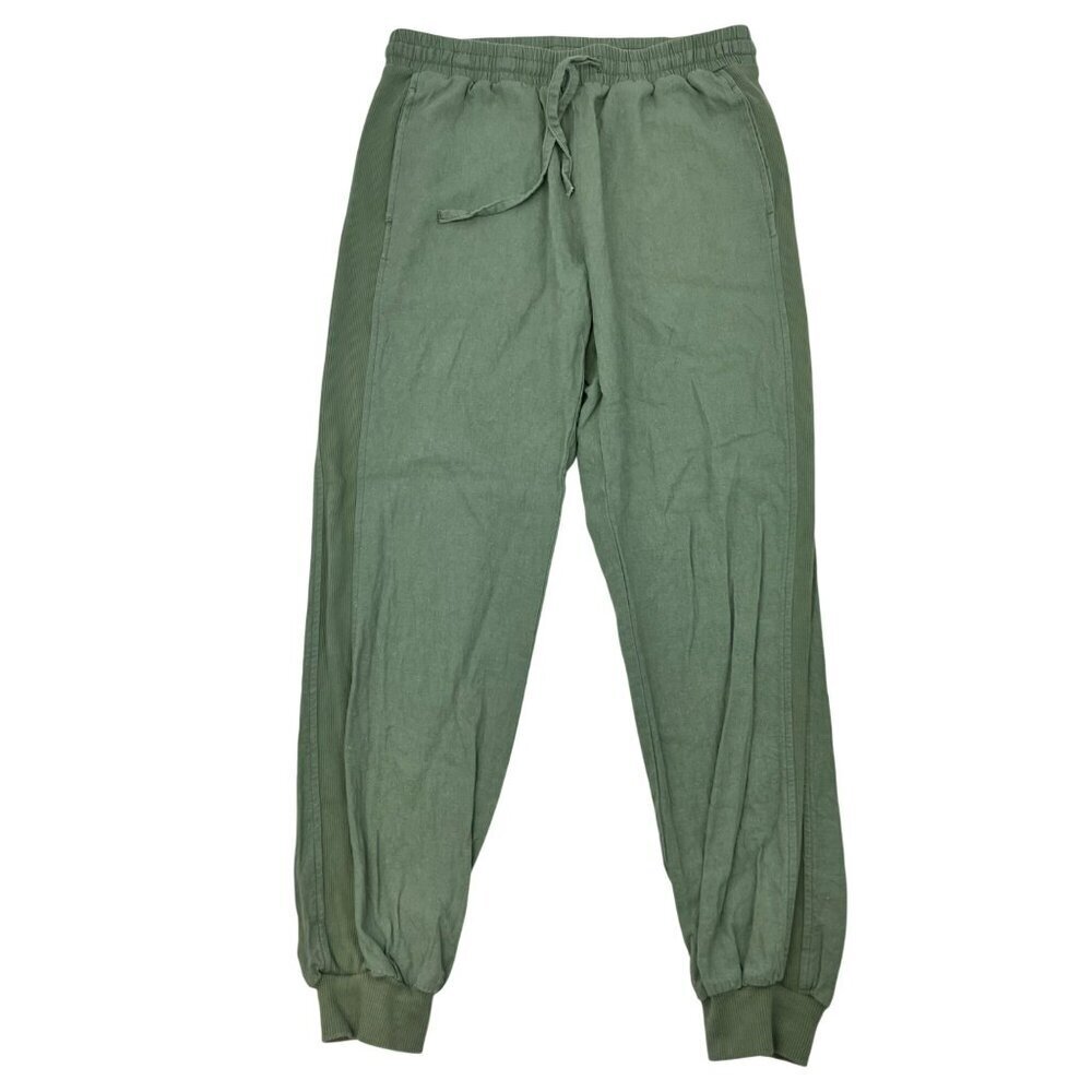 Lana Roux Women’s Linen Blend Jogger Pants Drawstring Green Size Small Pockets